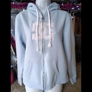 🩵 Y2K DC Shoes Hoodie Zip Up 2000's Vintage Medium Blue White Skate